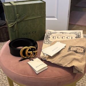 Gucci GG Marmont Belt in Black with Gold Buckle